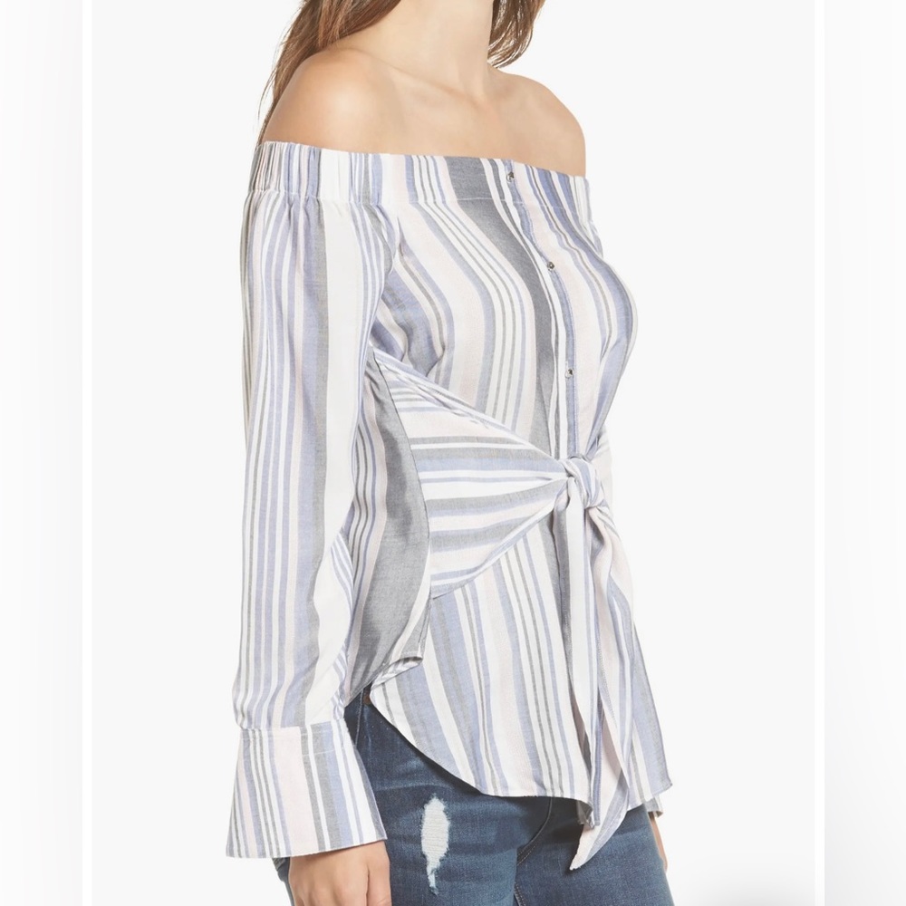 Tie Front Stripe Off the Shoulder Top